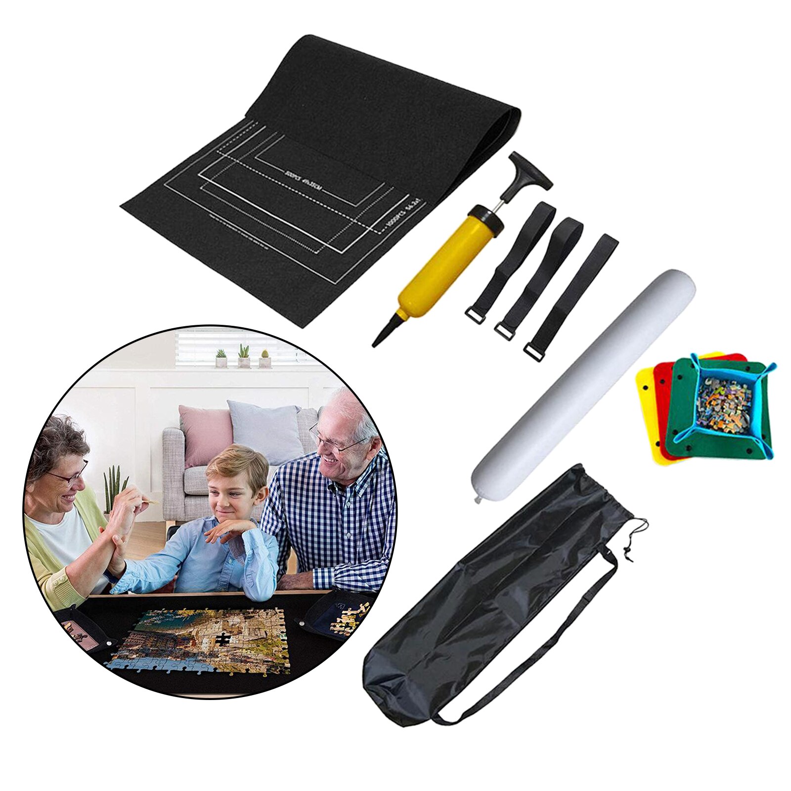 Puzzels Mat Jigsaw Roll Voelde Mat Speelkleed Grote Voor Tot 1500 Stuks Puzzel Accessoires Draagbare Reizen Kruipen Mat baby Speelgoed: Black