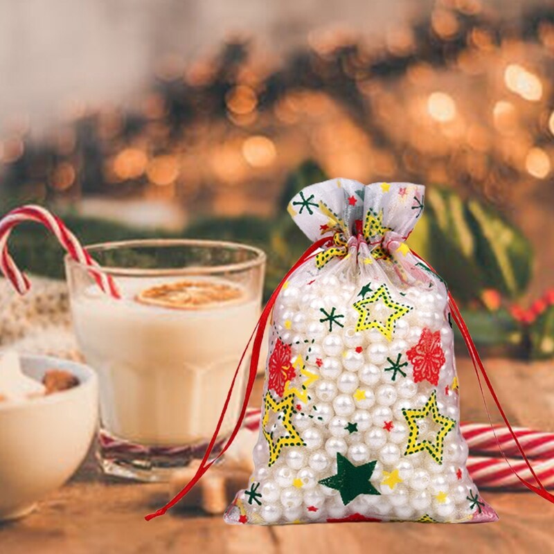 100 stuks kerst organza zakjes snoep doorschijnende zak sieraden bruiloft feest kerst verpakking display zakjes