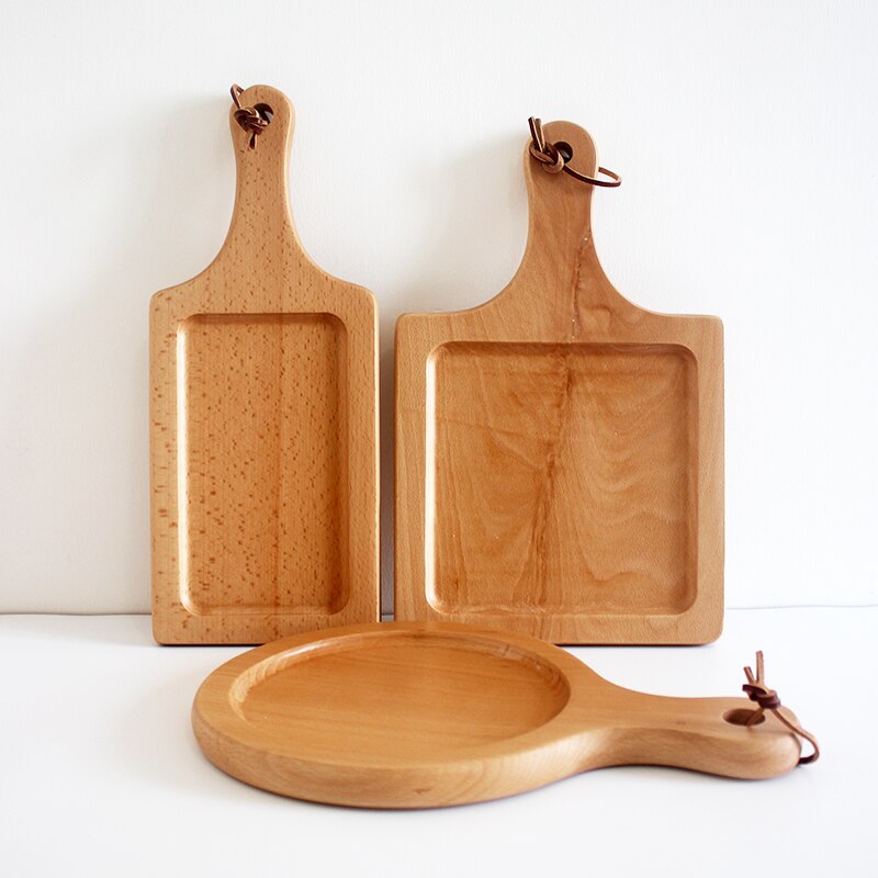Natural Wood Bread Boards Multi-Use Serving Trays with Handle Japan Style Fruits Plate Baking Tool Cutting Board Eco Tableware