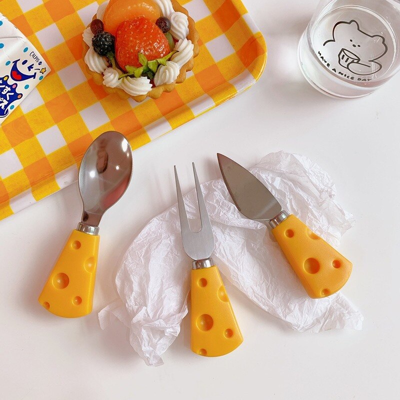 Super Cute Cheese Knife and Fork Cute Breakfast with Butter Cake Bread Dessert Fork