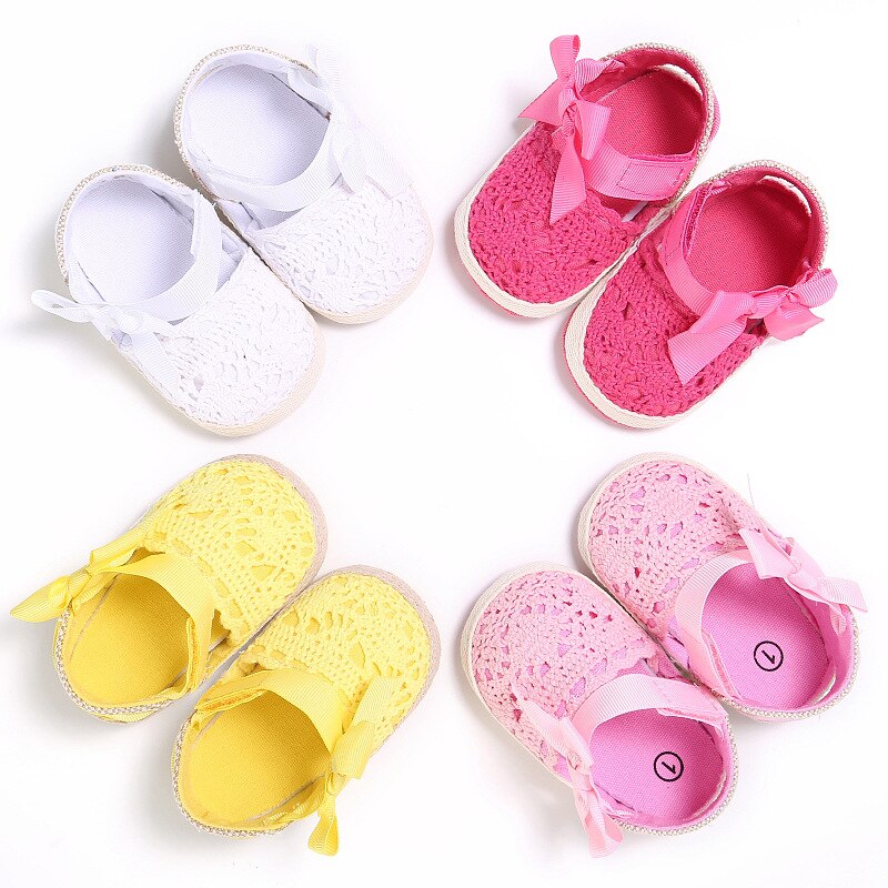 Belle enfant en bas âge princesse premiers marcheurs bébé filles enfant Prewalker chaussures à semelle souple robe à nœud chaussures à tricoter bébé chaussures