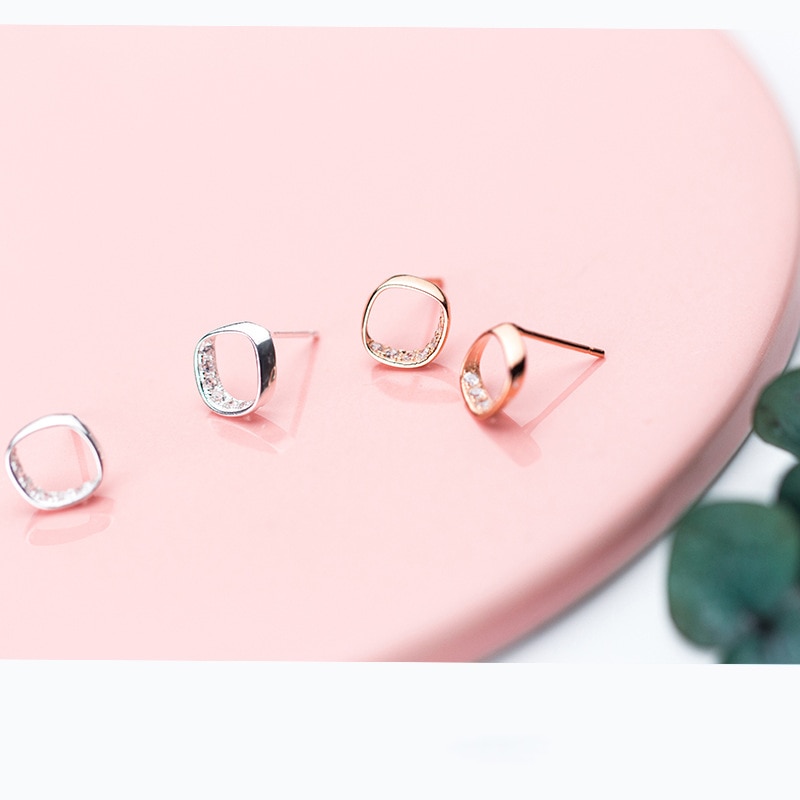 INZATT Classic Zircon Stud Earrings Rose Gold Color For Women Anniversary FINE Jewelry 925 Sterling Silver Accessories