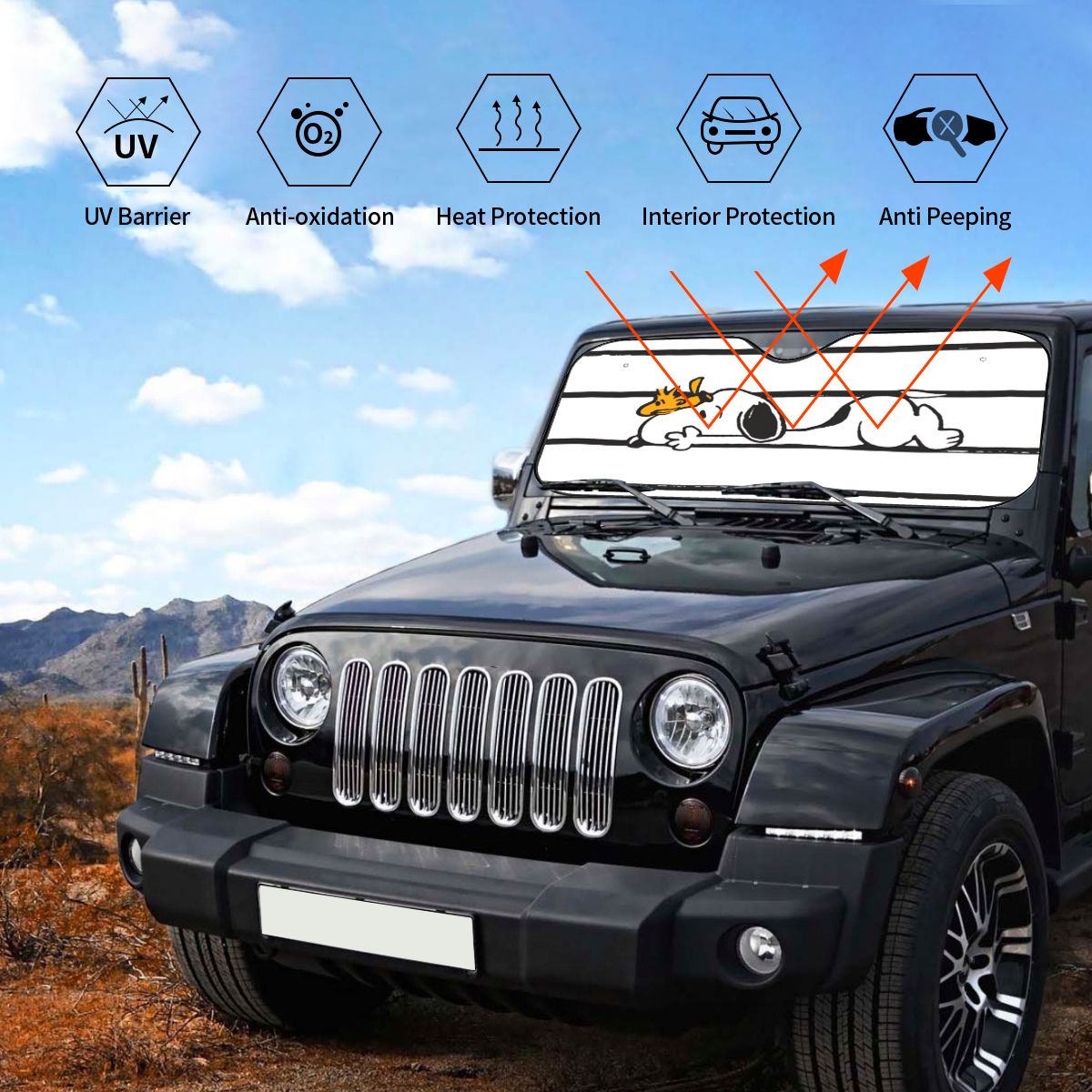 Snoopy & Woodstock Windshield Sunshade Personality Car Front Window Visor 70x130cm Sun Visor Accessories Covers