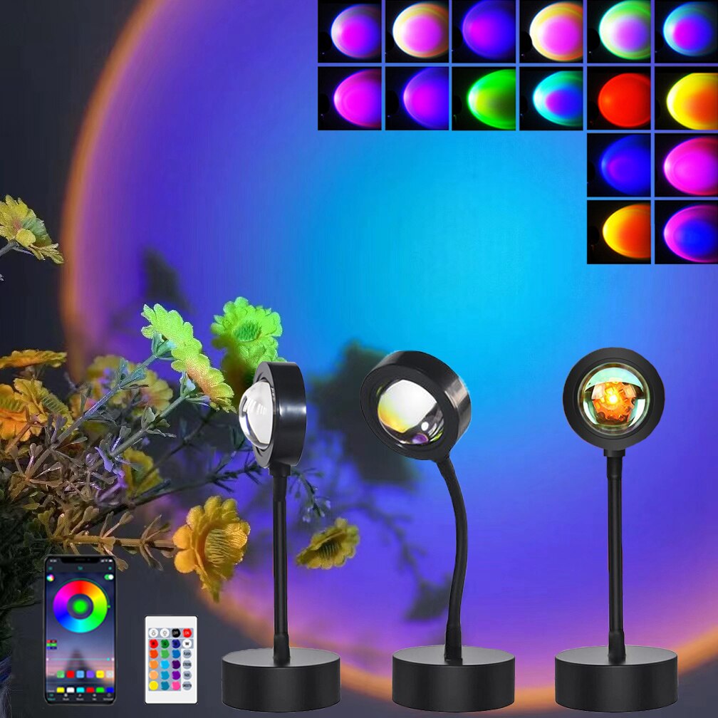 Smart Bluetooth Sunset Projection Lamp Sunset Projector Night Light APP Remote Led Lights for Room Decoration Photography