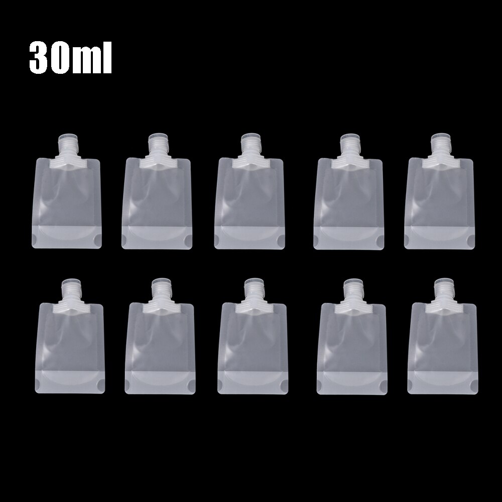 10pcs Clear Reusable Leakproof Refillable Pouches Cosmetic Containers Shampoo Lotion Liquid Dispenser: 30ml