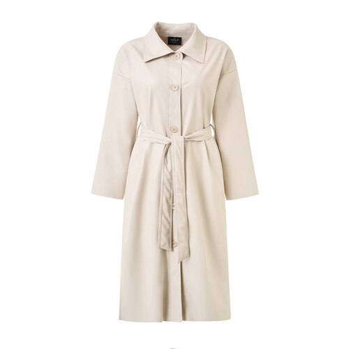 KMETRAM Spring Autumn Jacket Women Faux Leather Jacket Women Streetwear Long Trench Coat Female Windbreaker Chaqueta Mujer 5475: Creamy-white / M