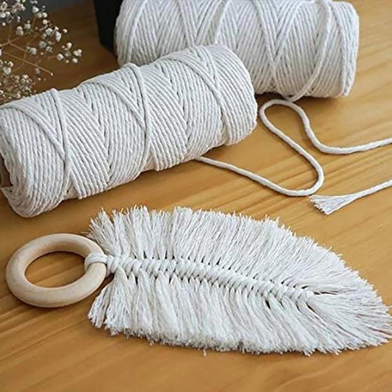Cordón de macramé para manualidades de madera, cuerda de algodón Natural con palo de madera, cuentas de madera, Kit de tapiz de macramé mordedor artesanal, colgante de pared de algodón