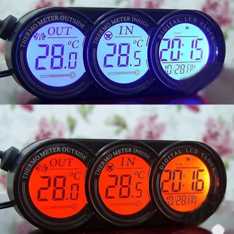 12v-24v 3 i 1 auto bil lcd digital inne på utsiden av klokken temperatur termometer måler