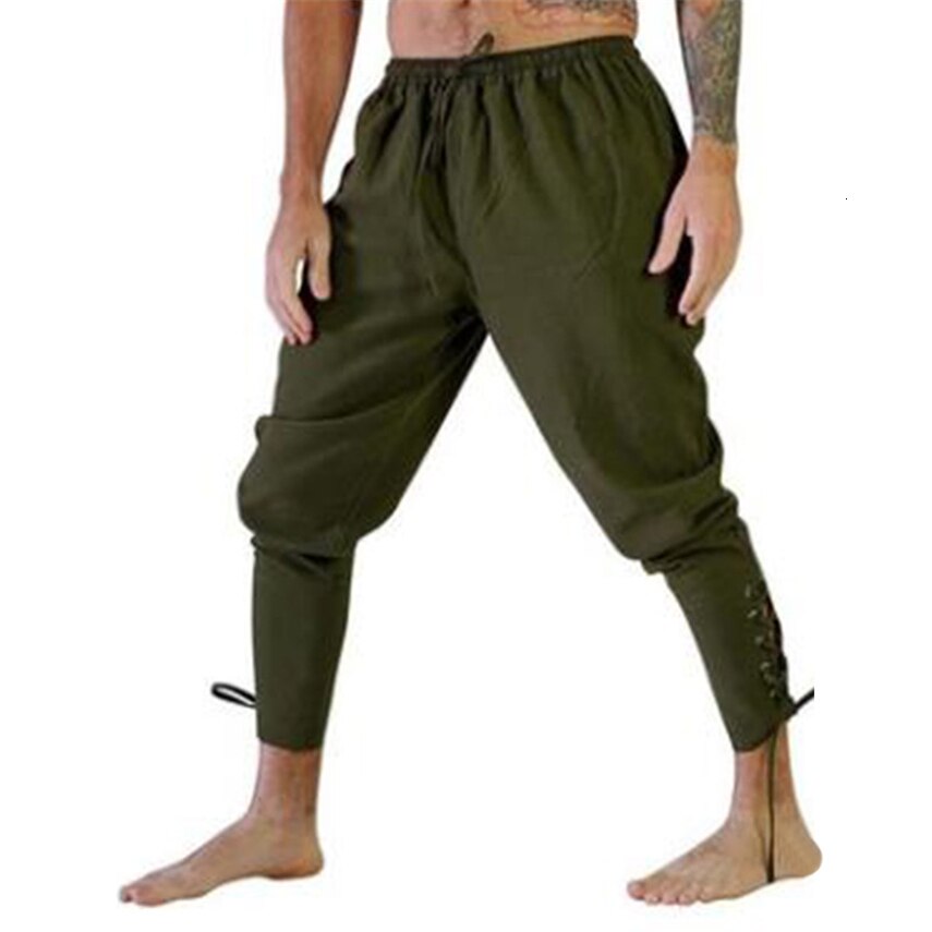 Mannen Middeleeuwse Broek voor Halloween Volwassen Viking Kostuum Been Bandage Losse Kant Katoen Man Cosplay Kostuums Piraat Broek