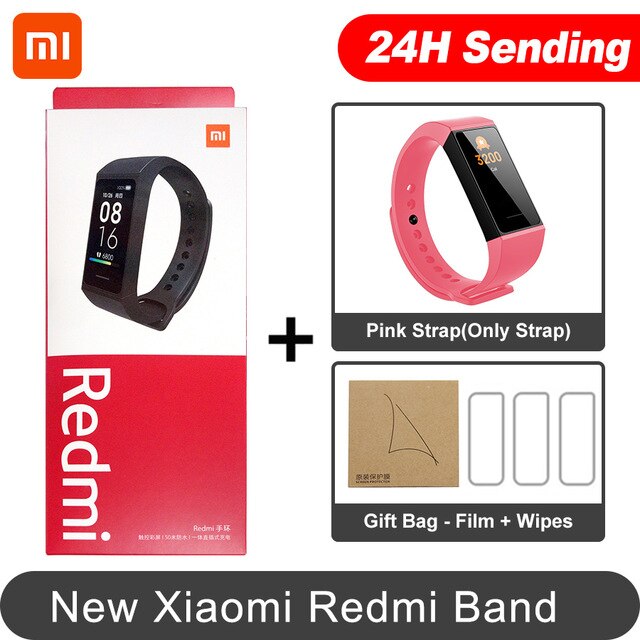 In Magazzino Xiaomi Redmi Band Smart Wristband Fitness Del Braccialetto Più Viso 1.08 "Touch Screen a Colori 14 giorni 2020 redmi banda intelligente: Add Pink N 3 Film