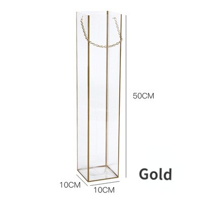 Hand-held transparent box Wedding decoration goddess Valentine's Day Mother's Day flower bouquet rose flower box: Gold  1pcs
