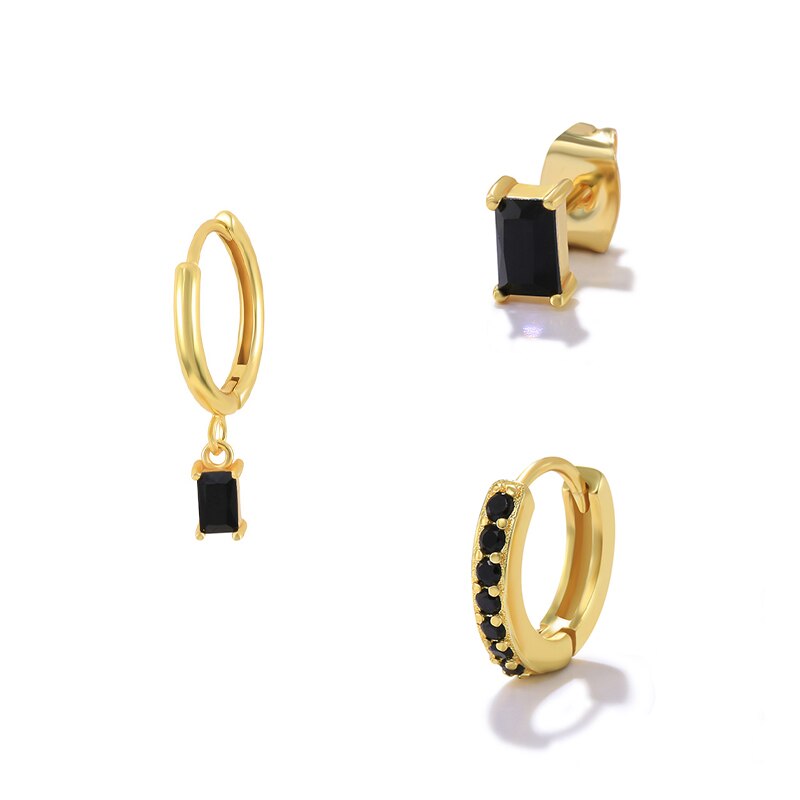 AIDE 3 piezas para mujer, Pendientes colgantes de circón verde, negro, blanco y púrpura, aros chapados en oro, joyería de: A
