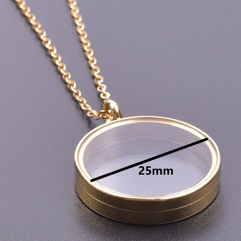 1Pc Stainless Steel Round Reliquary Coin Holder Locket Pendant Women Necklaces Glass Floating Ashes Relicario Collares Jewelry