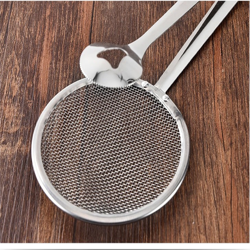 Filter Spoon with Clip Multi-functional Stainless Steel Colander Oil-Frying Filter Fried Food Clip Kitchen Tongs