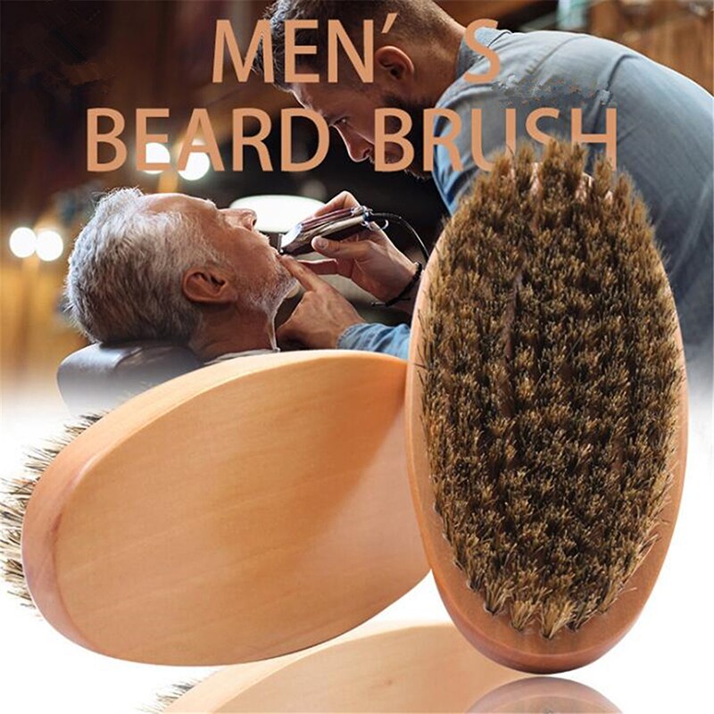 Wood Beard Brush Soft Boar Bristle Brush with Bamboo Wide Tooth Comb for Men Mustache Care Tool