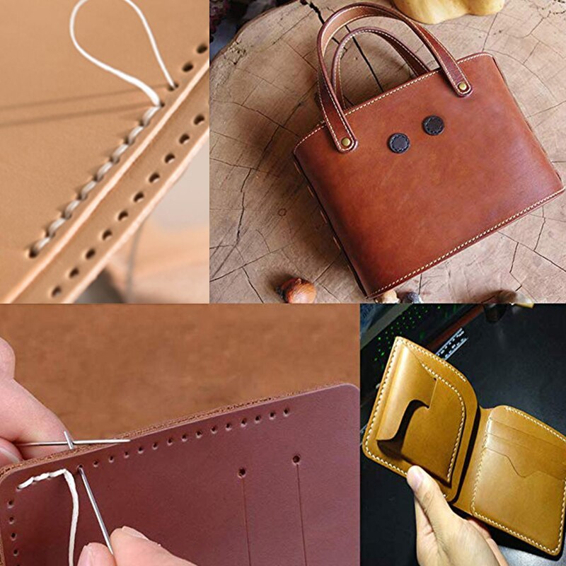 LMDZ 10PCS Leather Waxed Thread Kits for DIY Leathercraft Sewing Tools With Awl, Scissors Hand Stitching Thread Flat Waxed