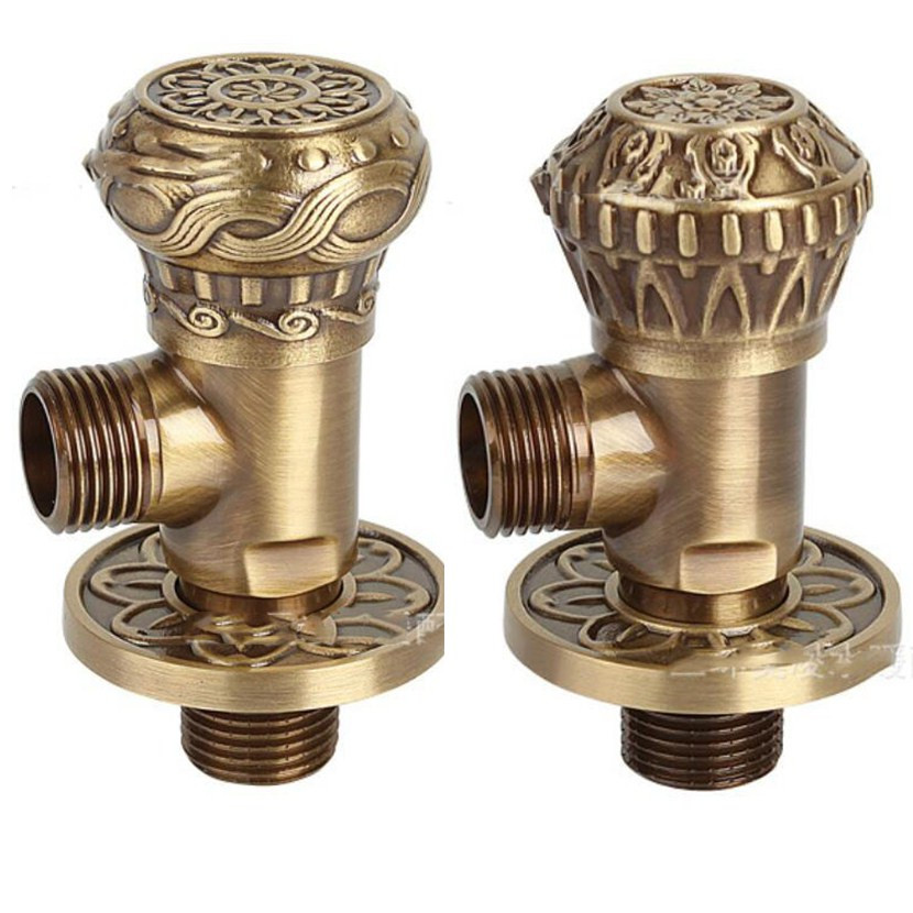 2 Styles Antique Carving Copper Triangle Valve Toilet Tee Full Copper Triangle Valve Toilet Water Heater Inlet Valve