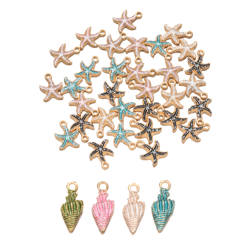 10Pcs/Lot Ocean Starfish Conch Seashell Enamel Charms Pendants For DIY Jewelry Making Birthday Wedding Party Favor