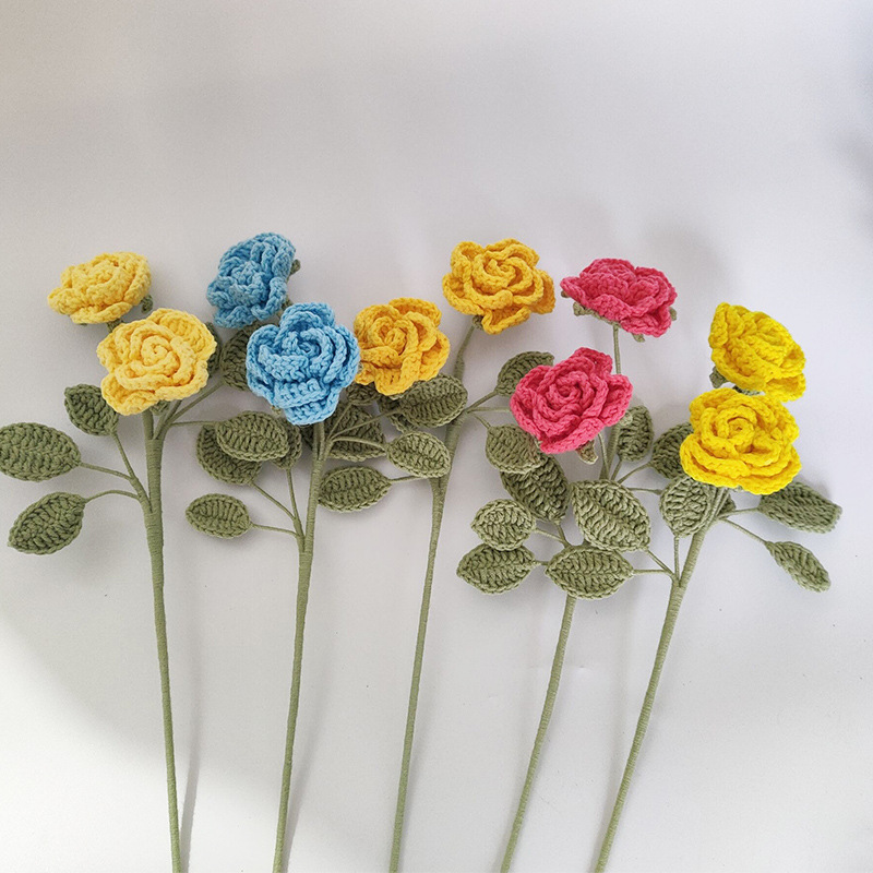 Ramo de Flores de ganchillo , Flores tejidas a mano, Flores Tejidas A Crochet, decoración del hogar para boda, flor Artificial