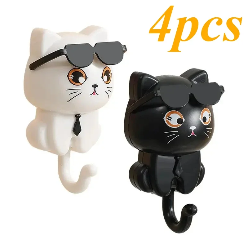 Ganchos para gatitos, gancho de pared para gatos de dibujos animados, colgador para colgar en la pared, soporte para llaves, utilidad de almacenamiento para el hogar, decoración de pared para ropa y sombrero, 4 Uds.