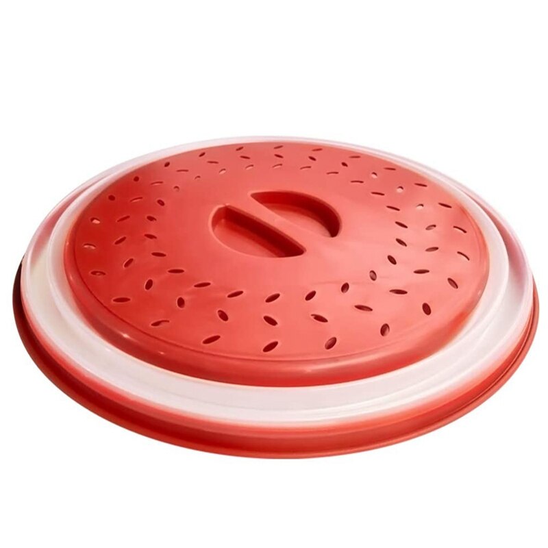 Microwave Plate Cover Food Plate Lid Cover, Plate Guard Lid with Steam Vent & Colander Strainer for Fruit (Red)