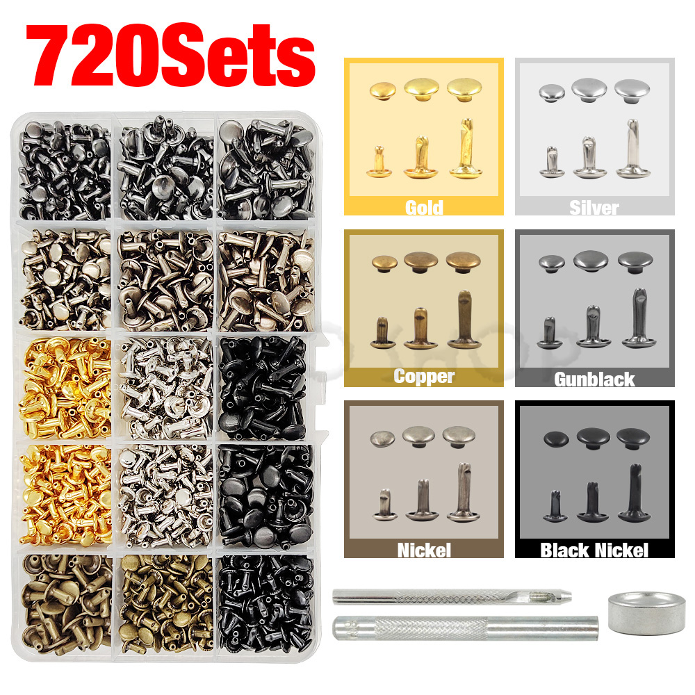 Metal Double Cap Rivets Stud Round Nail Spike With Tool Kits For Leathercraft Repair Shoes Bag Belt Clothing Garment Accessories: Antique Zinc