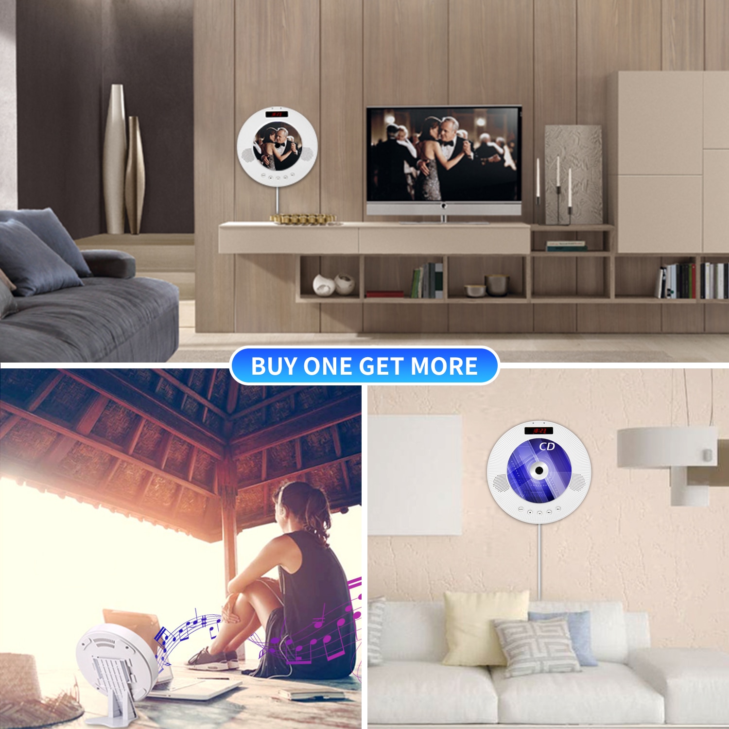 Upgraded Wall Mounted DVD Player Surround Sound CD Player Hifi FM Radio Bluetooth Portable Music Player with Remote Controller