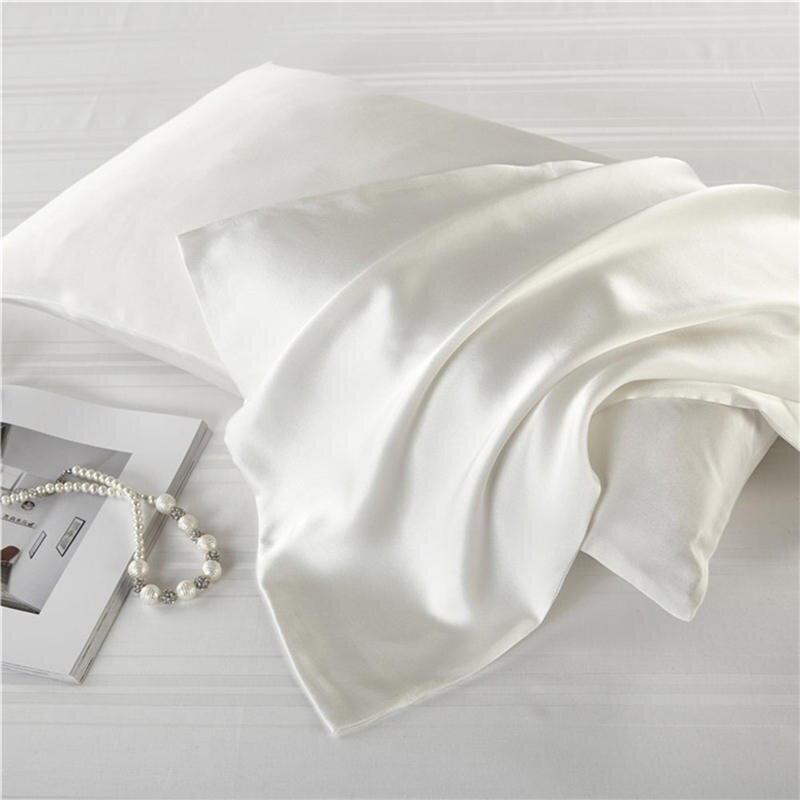 16 momme 100%  naturlig mulberry silke pudebetræk lynlås pudebetræk ægte silke pudebetræk satin til hjemmesengetøj 51*76cm: Hvid