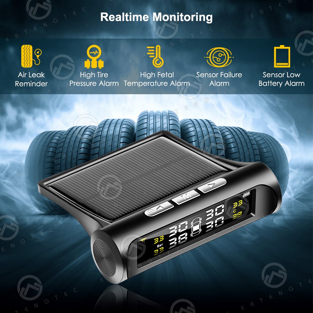 Tire Pressure Indicator Smart TPMS Monitoring Alarm Digital LCD Display Steelmate Power Solar Tpms Alarm System Pressur Sensor