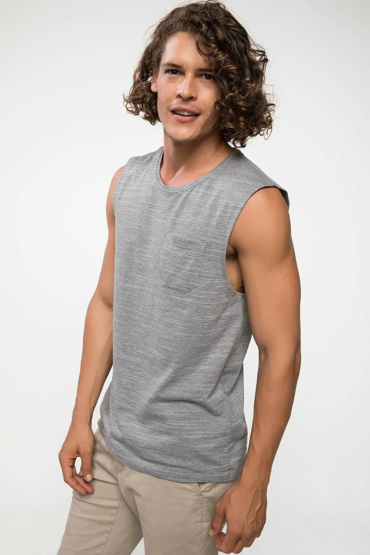 DeFacto Man Athlete Sleeveless Summer Undershirts Tops Men Casual Grey Color Casual Pockets Undershirts -I8749AZ18SM