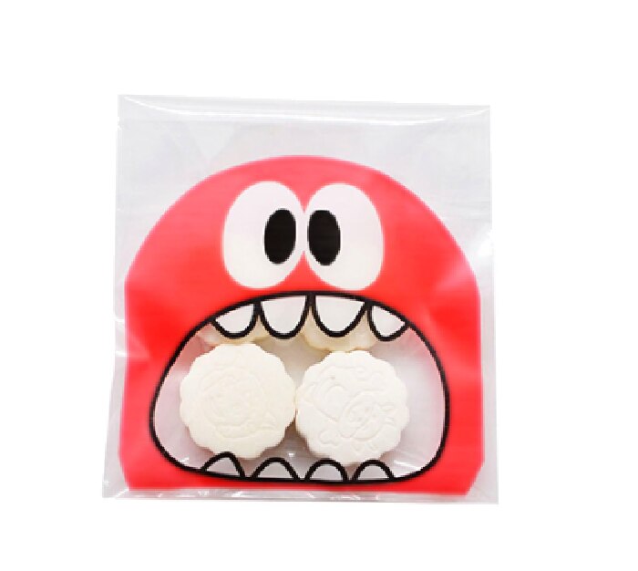 100 pçs 7x7cm bonito monstro impressão auto-adesivo celofane doces presente sacos violoncelo reusável biscoitos sabão festa de casamento sacos: Red