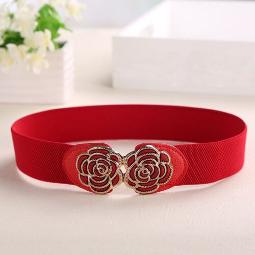 Cinturón ancho Vintage para mujer hebilla elástica hebilla de Metal extensible faja: Rojo