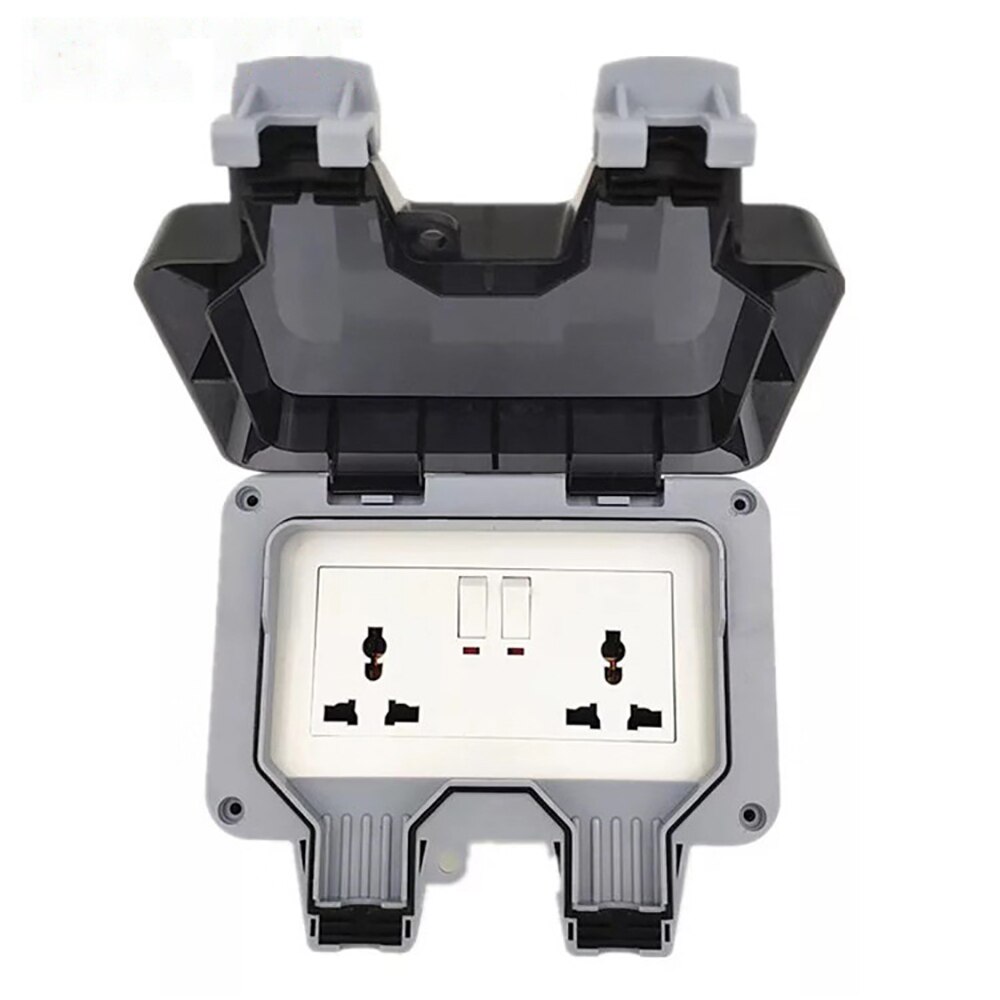 Weatherproof 2 Gang Socket Multi Functional Six Hole Ip66 Outdoor Waterproof Dual Power Socket Box Dustproof 13A Wall Socket