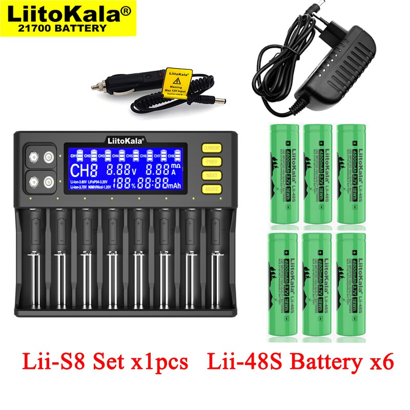 Liitokala lii -s8 akkulaturi 3.7v 18650 li- ioni 1.2v aa nimh 3.2v li-fepo 4 +  lii -48s 21700 4800 mah akut