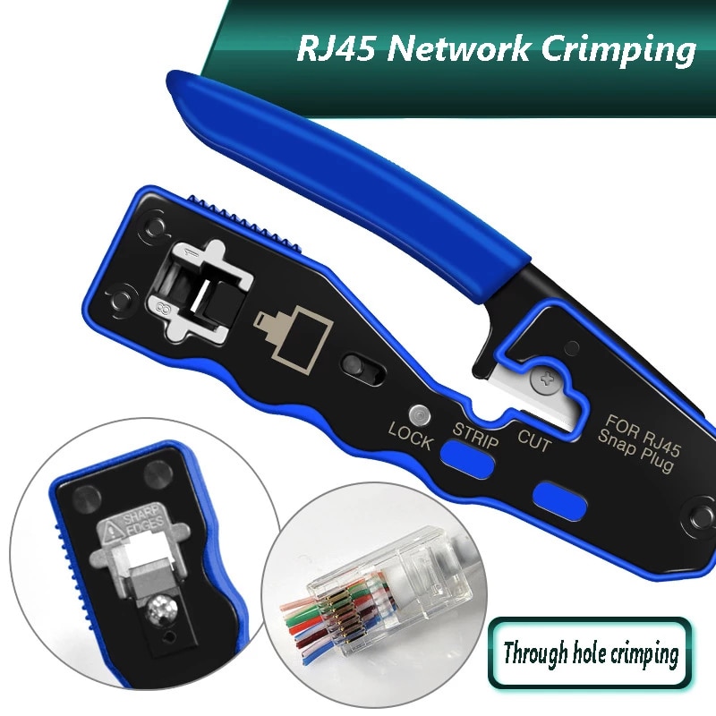 RJ45 Network Cable Crimping Tool Cat7 Cat6 Cat5 Modular Crimping Device Wire Stripper Ethernet Cable Connection Tool Kit