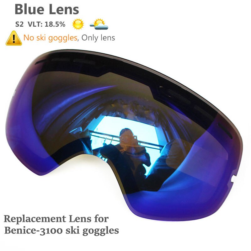 Anti-fog Ski Goggles UV400 Ski Glasses Double Layers Skiing Snowboard Snow Goggles Ski Eyewear With One Graced Brightening Lens: Blue Lens Only