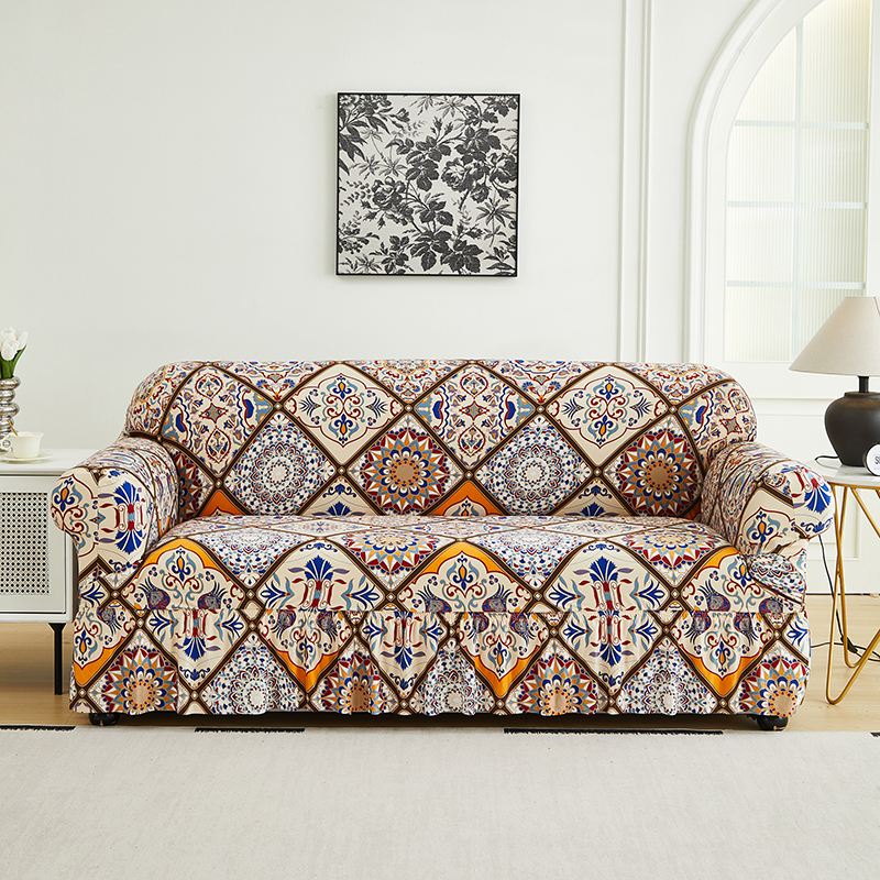 1-delige bedrukte bankhoes met rok, volledige dekking, elastische bankhoes, versier de bank in de woonkamer, meerdere kleuren bankhoes: Oranje / 80*120cm