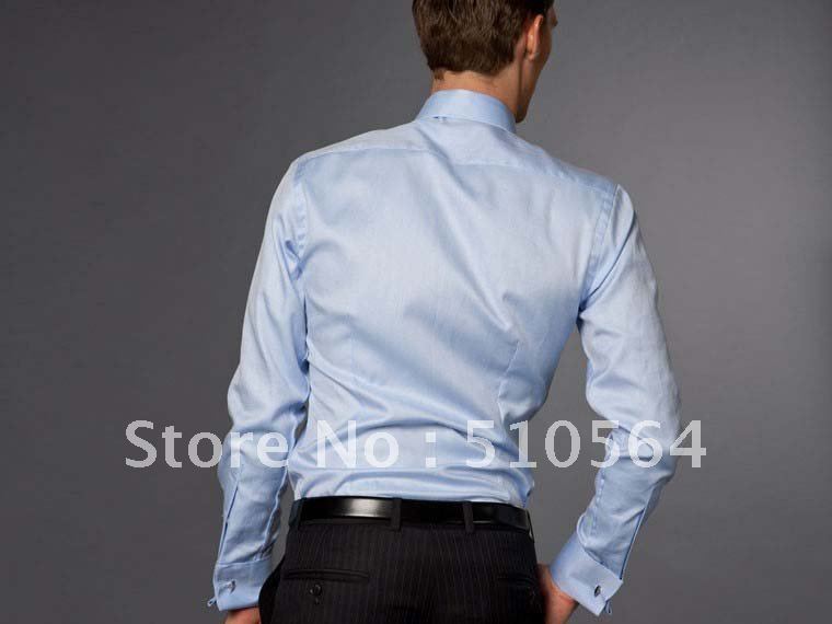 Custom made men Cotton shirt Business casual men slim shirt Fit your body well light blue shirt