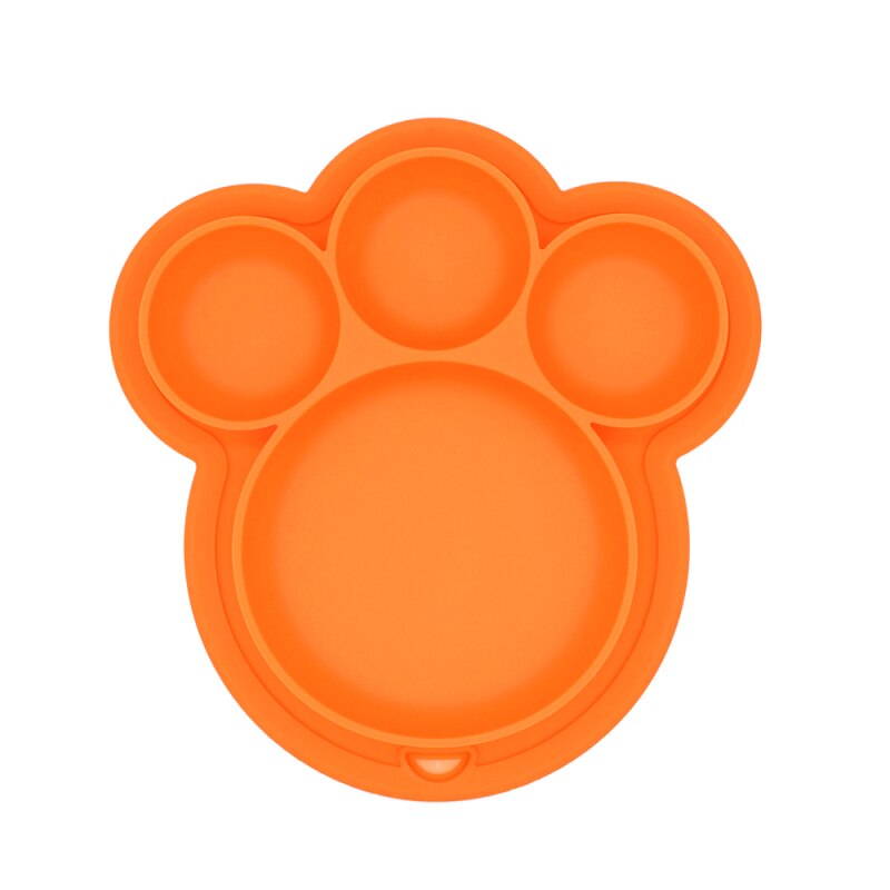 Baby Silicone Plate Kids Bowl Baby Plates Bear Cute Paw Toddler Plate Kids Happy Mat Suction Table Food Tray: Orange