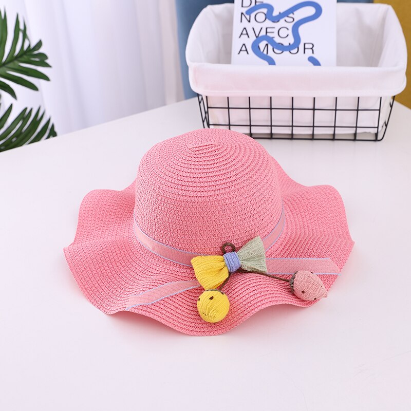 Gorro para el sol niña transpirable de verano sombreros de paja lindo flores dulce princesa sombrero niño protección UV para playa sombrero niños sombreros de 2-6 años: Pink red