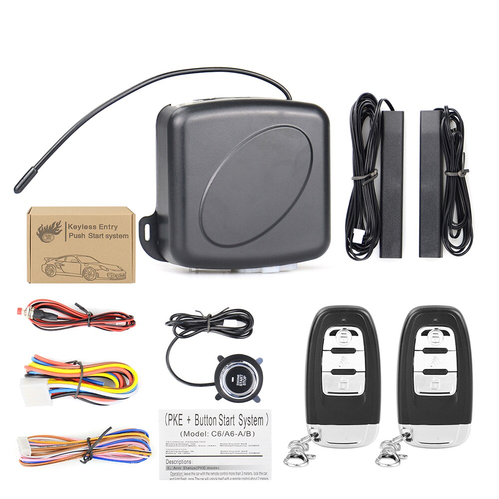 12V Auto Car Alarm One Start Stop Button Engine Push Button RFID Lock Ignition Switch Keyless Entry Starter Anti-theft System: C6-B Model