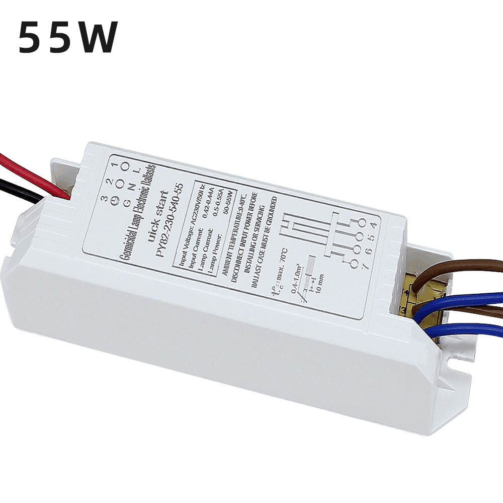 Ballast de lampe germicide à ultraviolets 2G11 ac 220v, Tube de lampe UV 4-18W 24W 36W 55W, Ballast électronique universel, lampe de stérilisation UVC: 55W