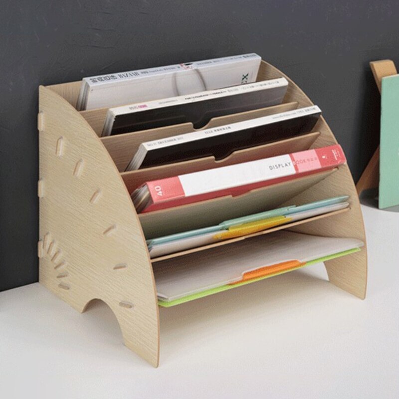 Fan-Shaped Wooden Desktop File Holder Office Desk Organizer Document File Cabinet Magazine Book Shelf Stationery Storage Supply
