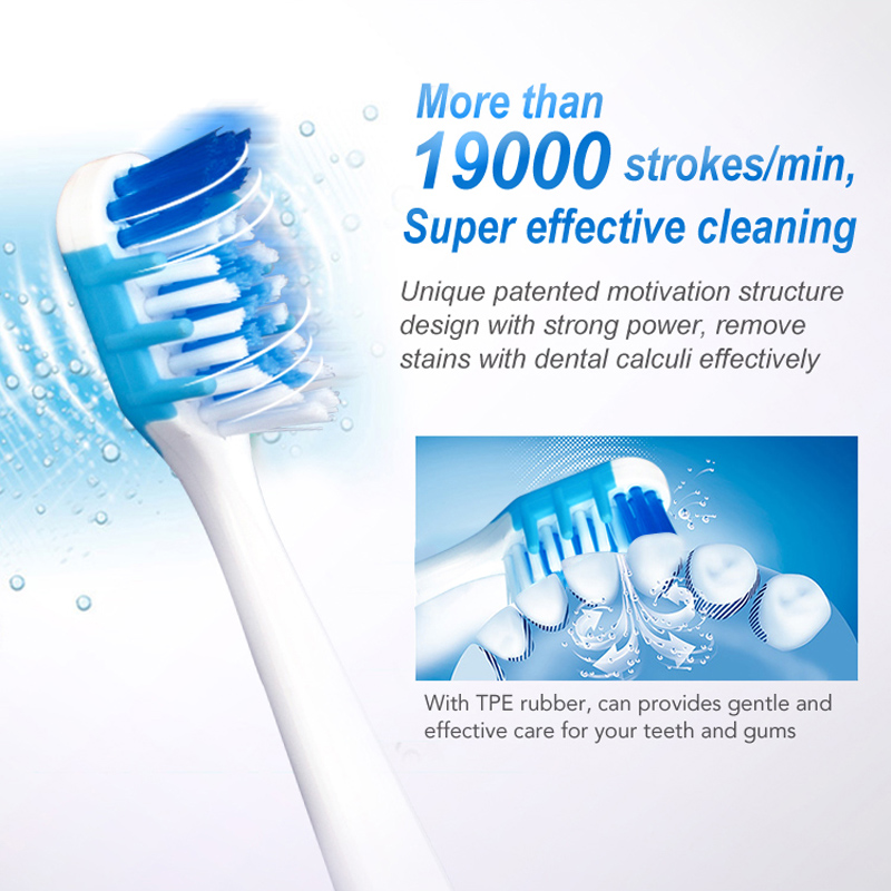 SEAGO Sonic cepillo de dientes eléctrico no recargable impermeable adulto cepillos de dientes con 3 masaje en la cabeza con cepillo de dientes gomas blanco SG963