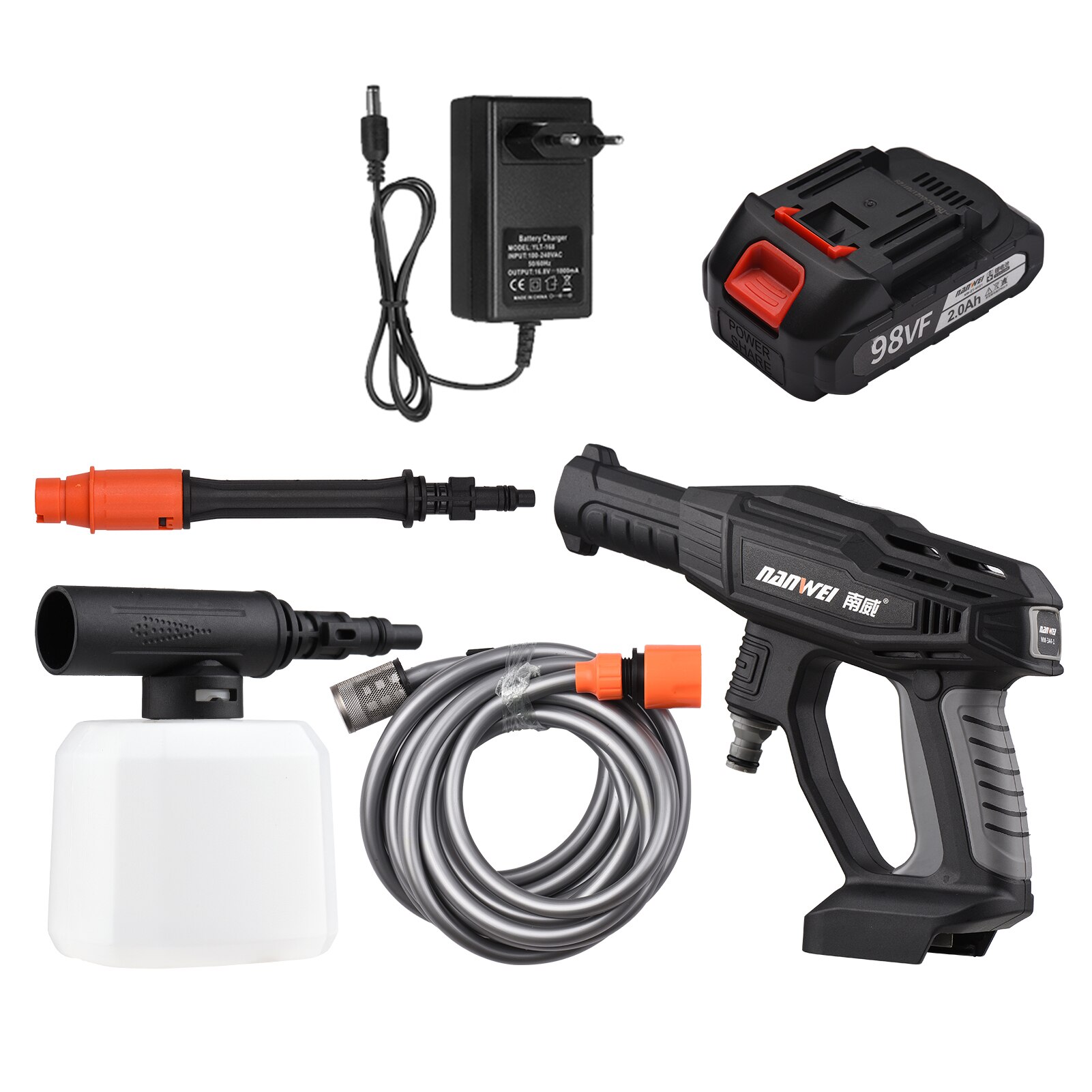 2.0Ah battery Wireless Car Washing Machine Mini Cordless Electric Car Washer with a 5-meter Water Hose and a 400ml Bottle: 1pcs Battery / EU