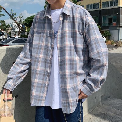 Ruihuo våren casual rutig skjorta herr slim fit bomull herr långärmade skjortor herr toppar märke plus size m -2xl: Wathet / L