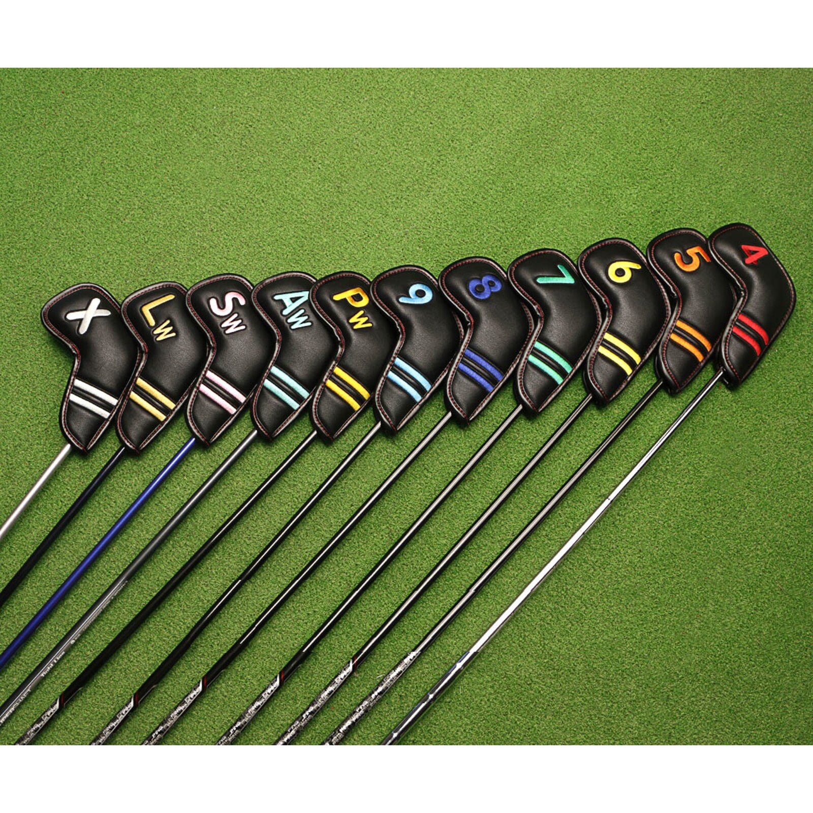 11 stk/sett vanntett golfjern hode deksel club wedges hodeplagg beskytter 4,5,6,7,8,9, a, s, p, x, lw golf treningshjelpemidler