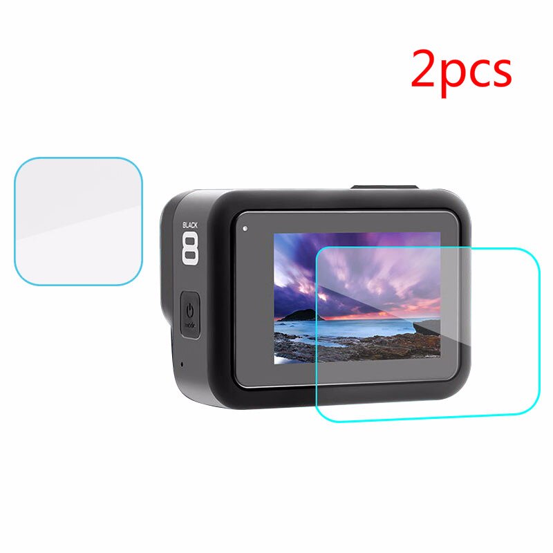 Protecteur d'écran pour Go Pro Hero 8 noir accessoires Film de protection verre trempé pour Go Pro Hero8 Action caméra accessoires: 2 PCS