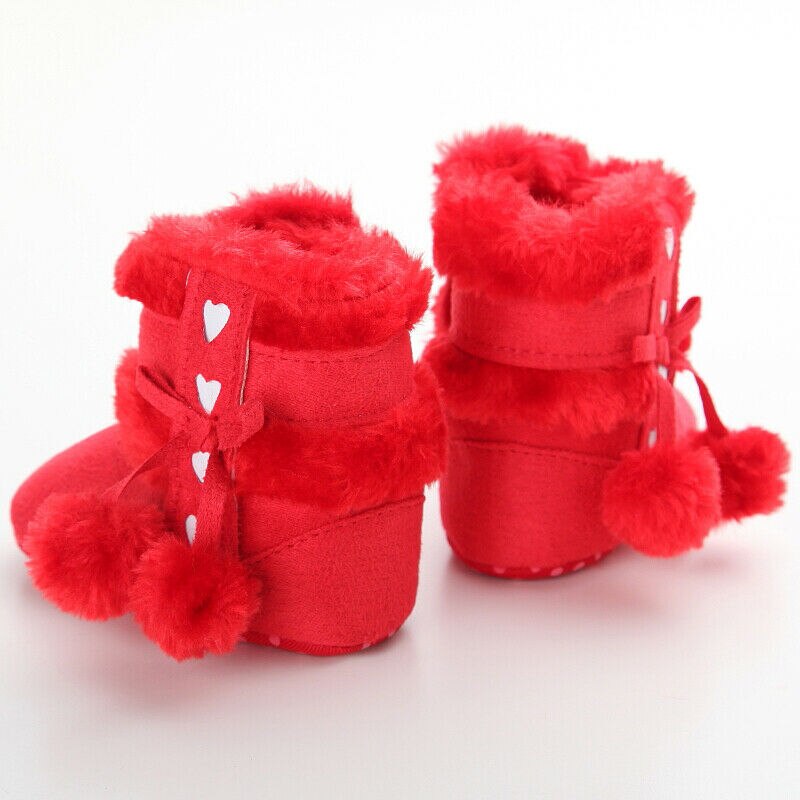 Baby Winter Warme Stiefel Nette Baby Mädchen Schuhe Kleinkind Weiche Sohle Schnee Stiefel Fuzzy Bälle Herzen Drucken Nette Prewalker 0-18M