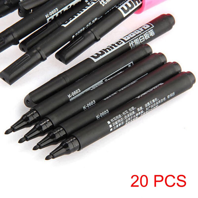 20Pcs Whiteboard Marker Black Pen Dry Wipe Erase Erasable Office Meeting Teach Stationery JR Deals: Default Title
